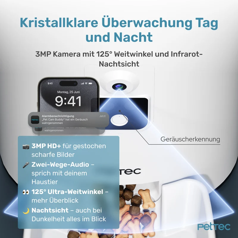 PetTec Cam Buddy inkl. automatischer Futterautomat für Katzen und Hunde - B-Ware
