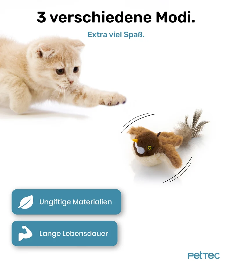 PetTec interaktives Plüschtier für Katzen - Spatz Mini
