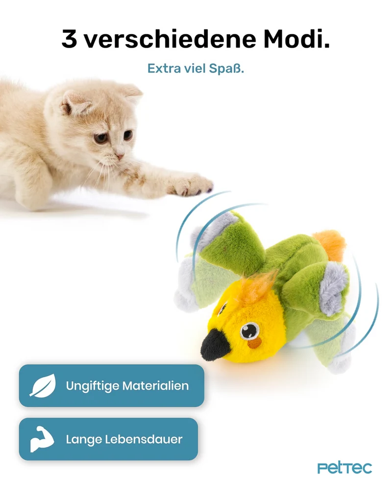 PetTec interaktives Plüschtier für Katzen - Papagei
