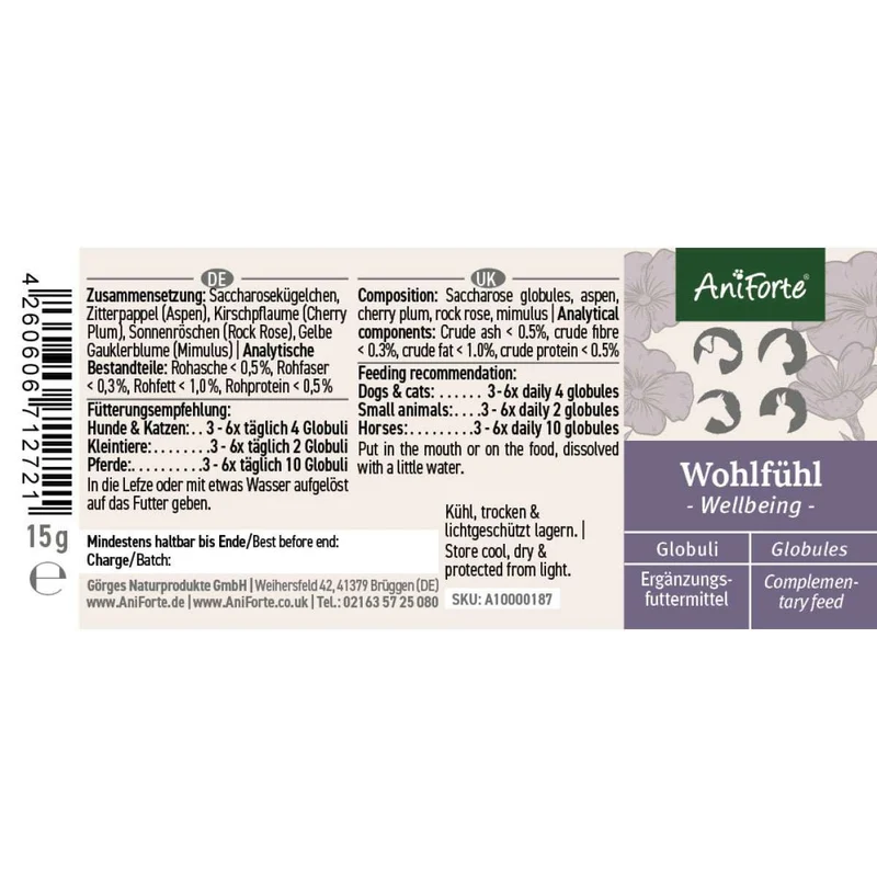 AniForte Bachblüten Wohlfühl Globuli für Hunde & Katzen 15 g