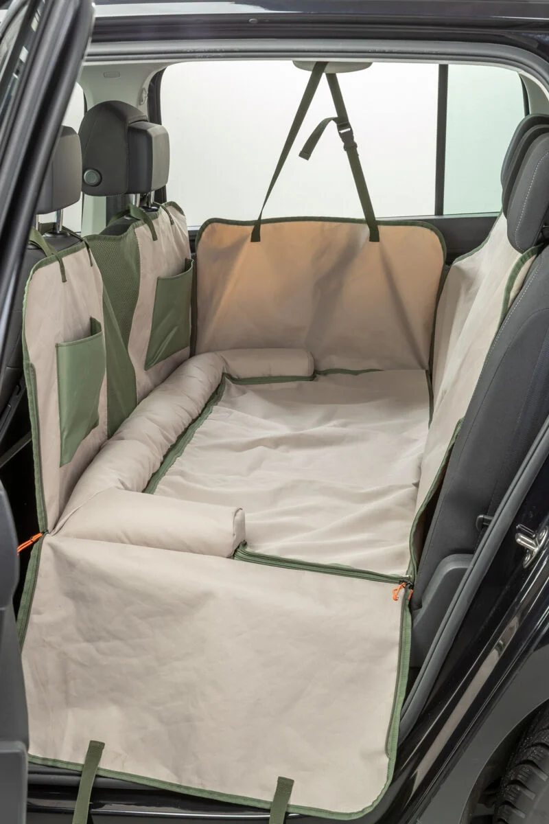 Wendbare Autoschondecke für Hunde mit Bodenplatte und Sichtfenster