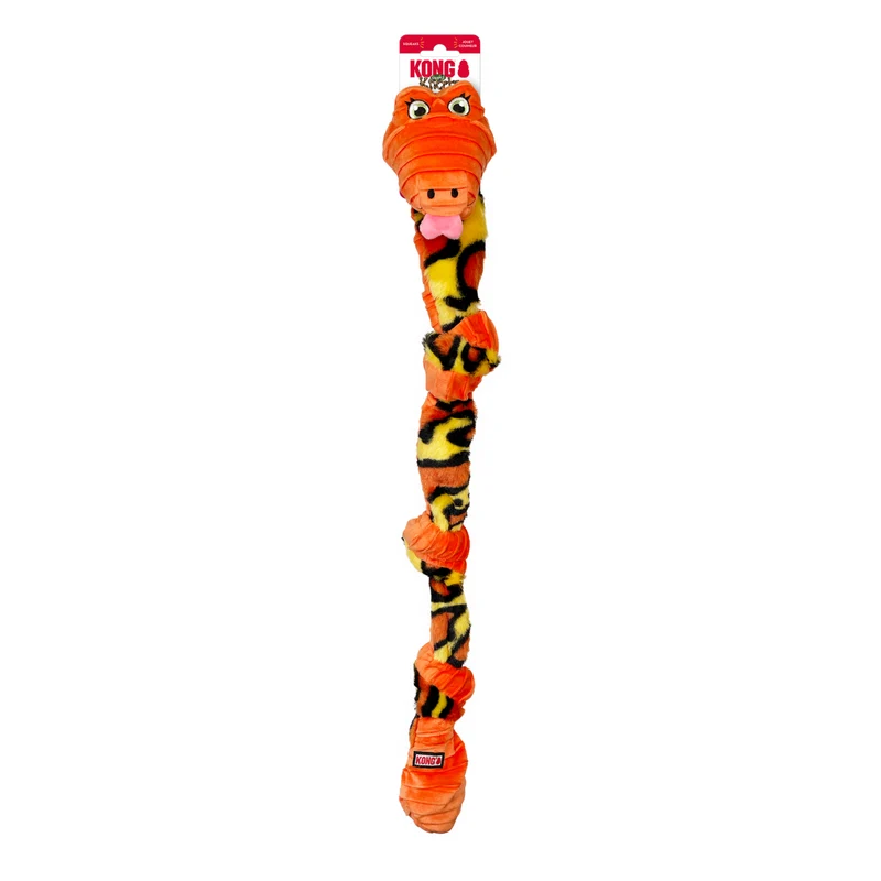 KONG Knots Snake – Plüsch-Schlange mit Knotenseil & Quietscher | 62 cm | Zerrspielzeug