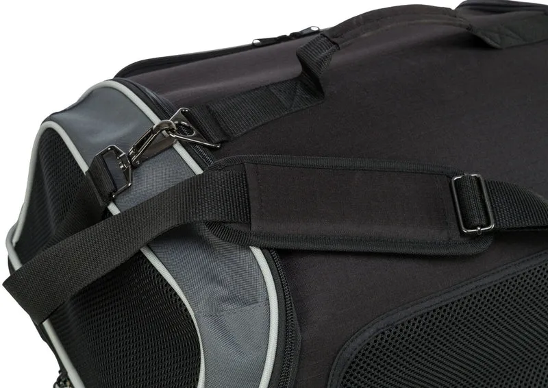 Schwarz/graue Hundetasche Boarding fürs Flugzeug, flach mit großer Grundfläche