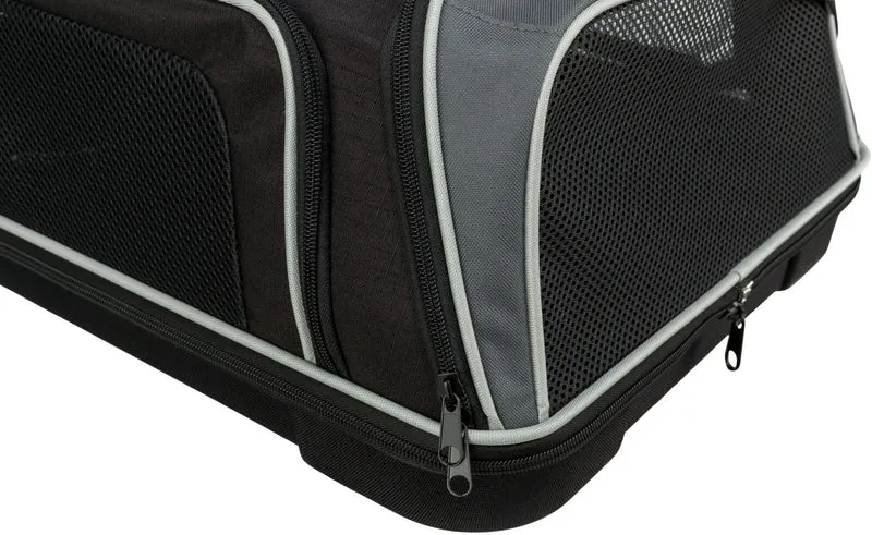 Schwarz/graue Hundetasche Boarding fürs Flugzeug, flach mit großer Grundfläche