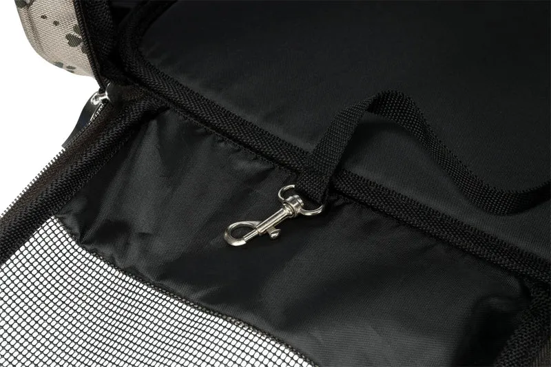 Beige/braune Hundetransporttasche Maxima mit ausklappbarer Liegefläche und Jacquardmuster