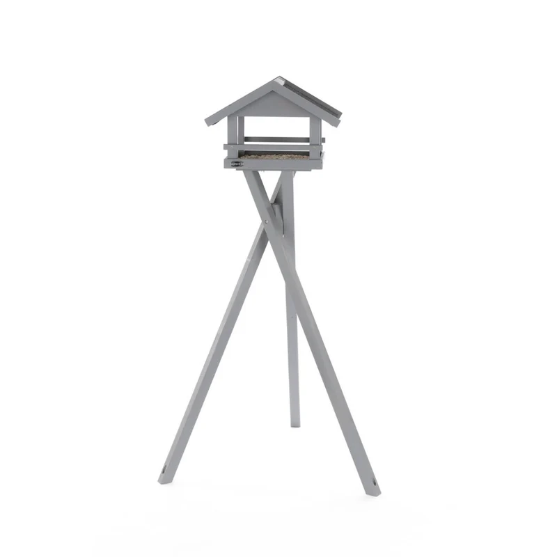 Graues natura Futterhaus mit Dachüberstand und Ständer