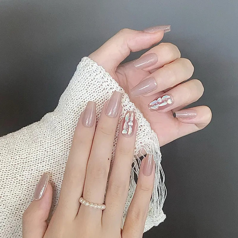 Elegante Lange Press-On Nägel Set mit Künstlerischen Spitzen Karnz