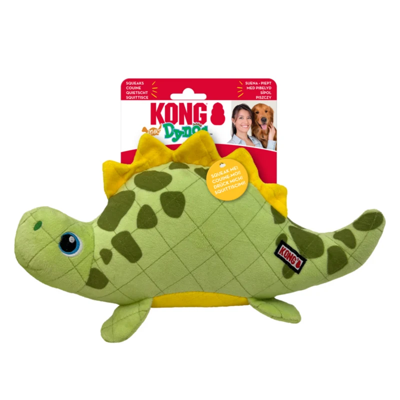 KONG Dynos Roars – Plüsch-Dino-Hundespielzeug mit übergroßem Quietscher | Apportieren & Zerren