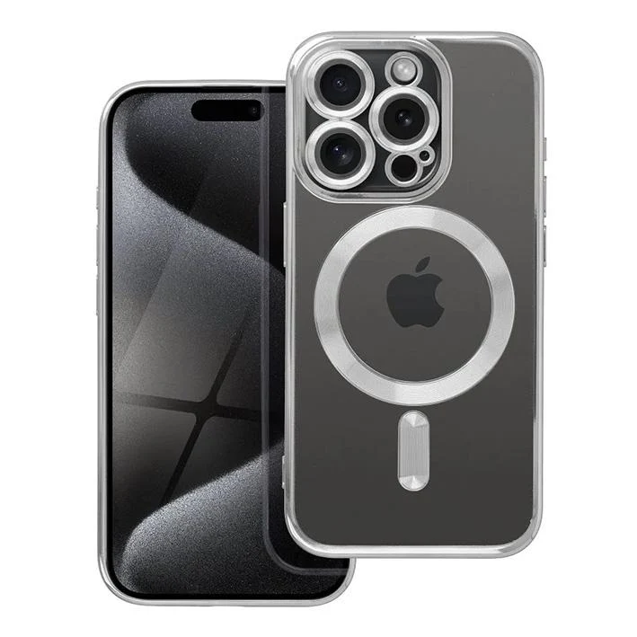iPhone 15 Pro Handyhülle / Backcase Silikon Transparent / Silber MagSafe kompatibel