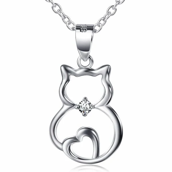 Anhänger Kätzchen mit Herz 925 Silber mit Zirkonia inkl. Gliederkette