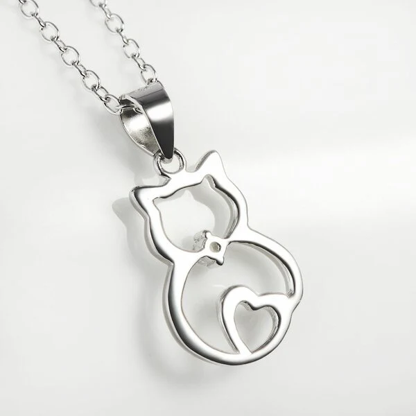 Anhänger Kätzchen mit Herz 925 Silber mit Zirkonia inkl. Gliederkette