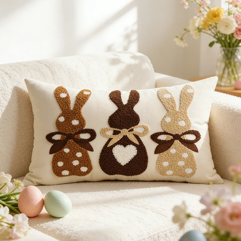 Geplüschtes Bunny Applikation Nackenstützkissenbezug mit Pom-Pom Schwanz
