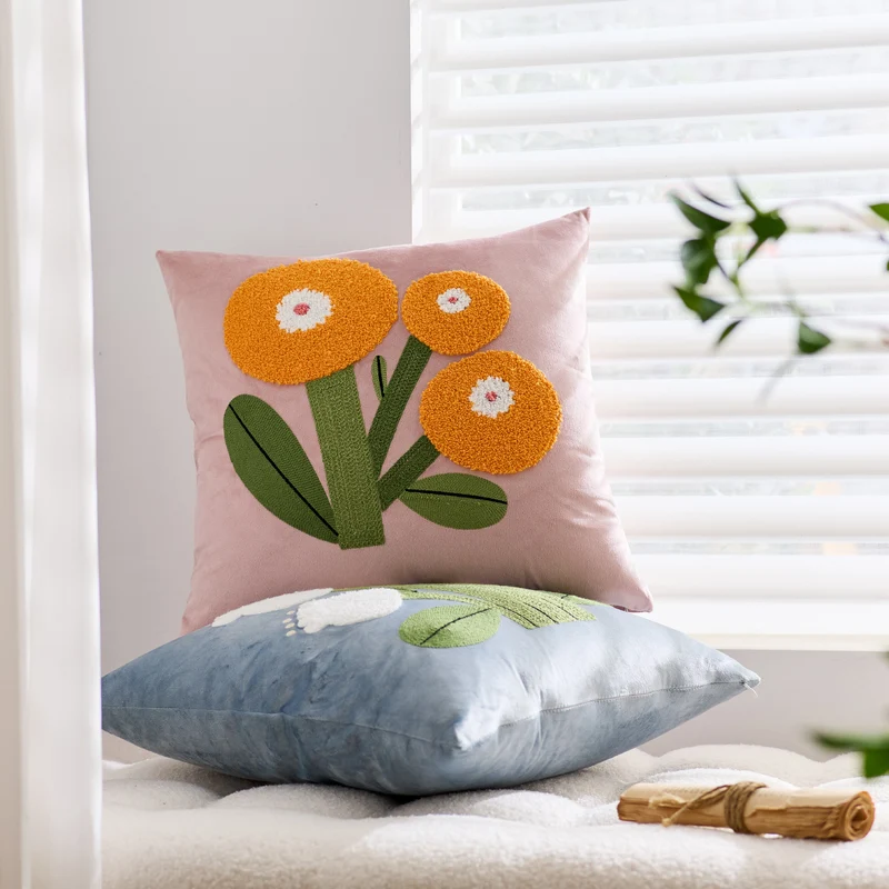 Quadratisches Samt Tufted Floral Chenille Applikationskissenbezug