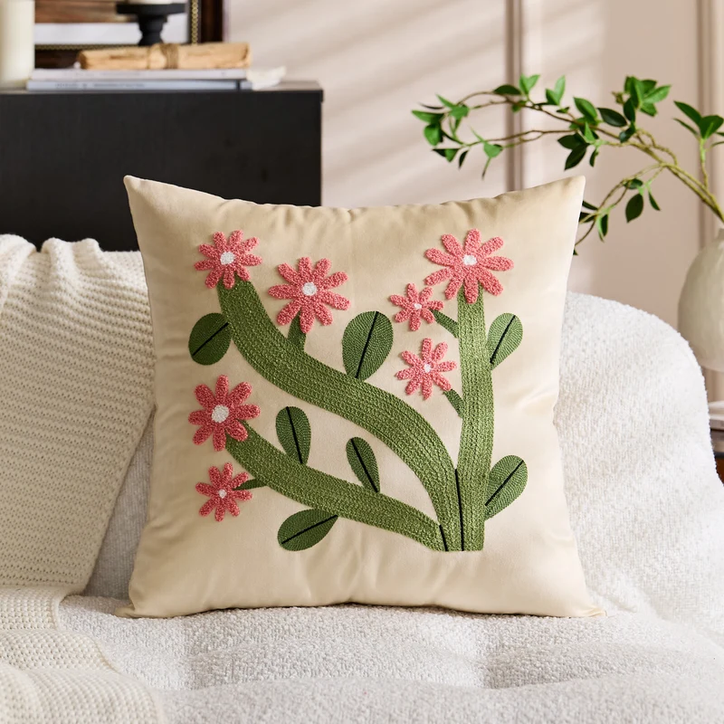 Quadratisches Samt-Applikations-Tufted Floral Akzent-Wurfkissen