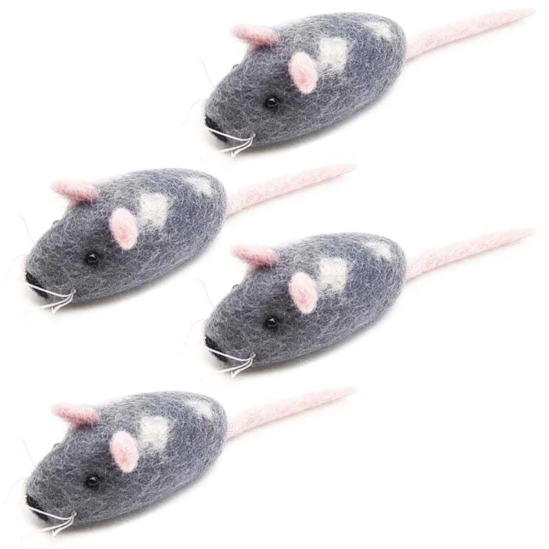 Filzmaus 4er Pack - Katzenspielzeug Naturprodukt