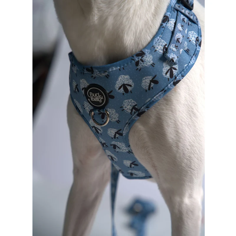 Bud & Billy Dog Harness Adjustable (XXS-XL) - Breathable Vest, Counting Sheep Collection, Blue & White
