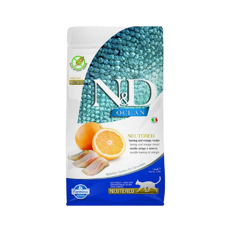 Farmina N&D Neutered Ocean Herring & Orange Grain-Free Adult Dry Cat Food 1.5KG