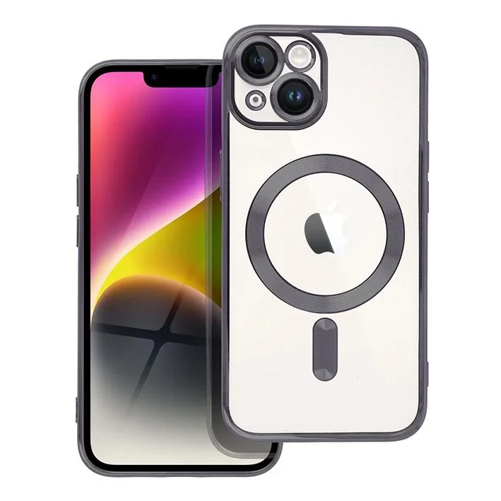 iPhone 14 Pro Handyhülle / Backcase Silikon Transparent / Schwarz MagSafe kompatibel