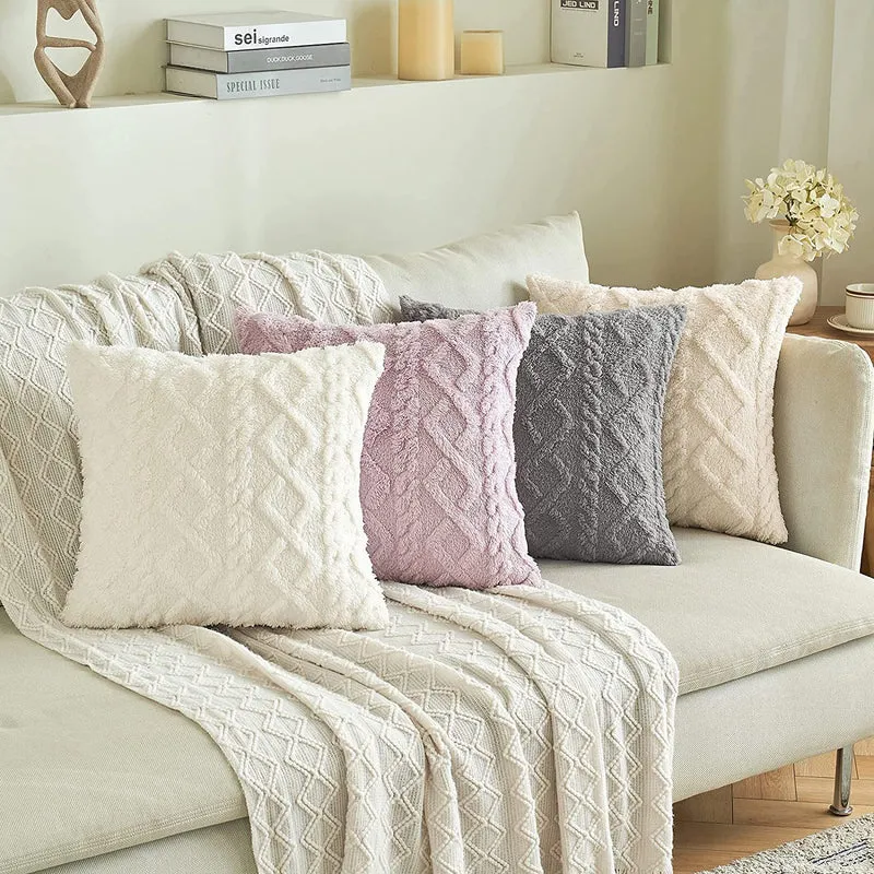 Plüschstrukturierter Sherpa quadratischer Wurfpillowbezug mit geometrischem Tufting