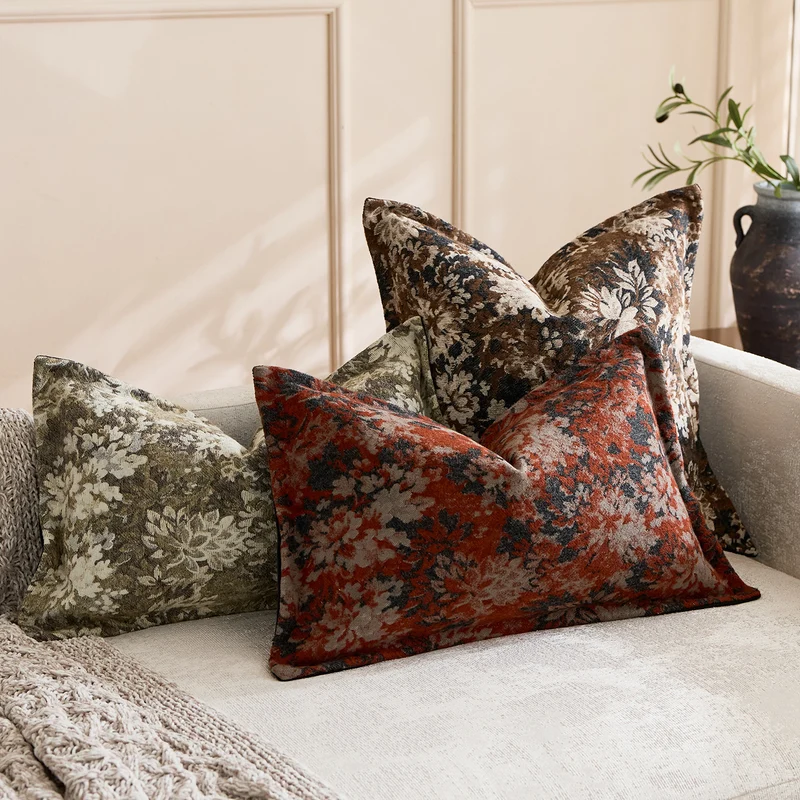 Übergroßes Jacquard Blumen Velours Kissenbezug mit verdecktem Reißverschluss