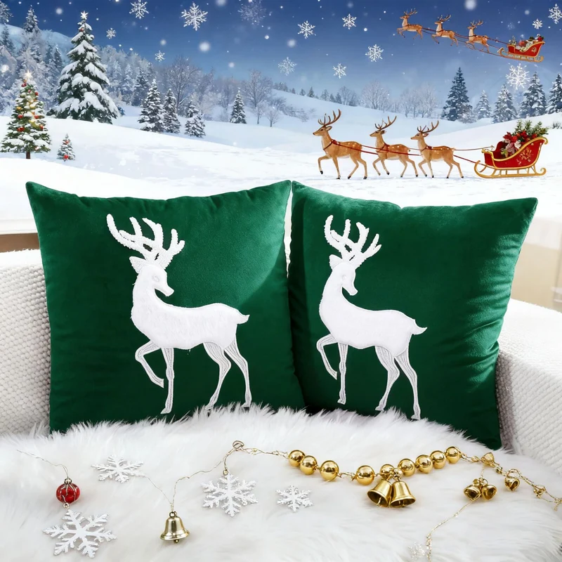 Festive Velvet Rentier Applikation Quadratisches Kissenbezug mit Unsichtbarem Reißverschluss