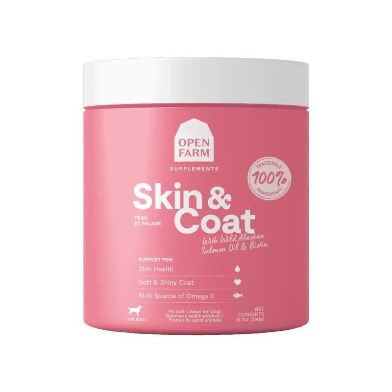 Expiry Date 24-Sep-26 Open Farm Skin & Coat Chews Supplement for Dogs - 360G