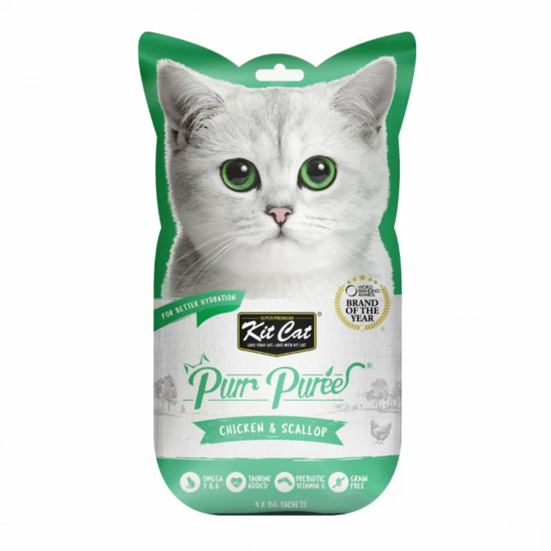 Expiry Date 23-Sep-26 Kit Cat Purr Puree Chicken & Scallop Cat Treat 4X15G