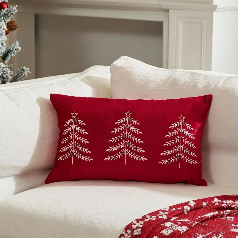 Bestickte festliche Rückenkissenhülle mit Trio-Weihnachtsbaum-Motiv