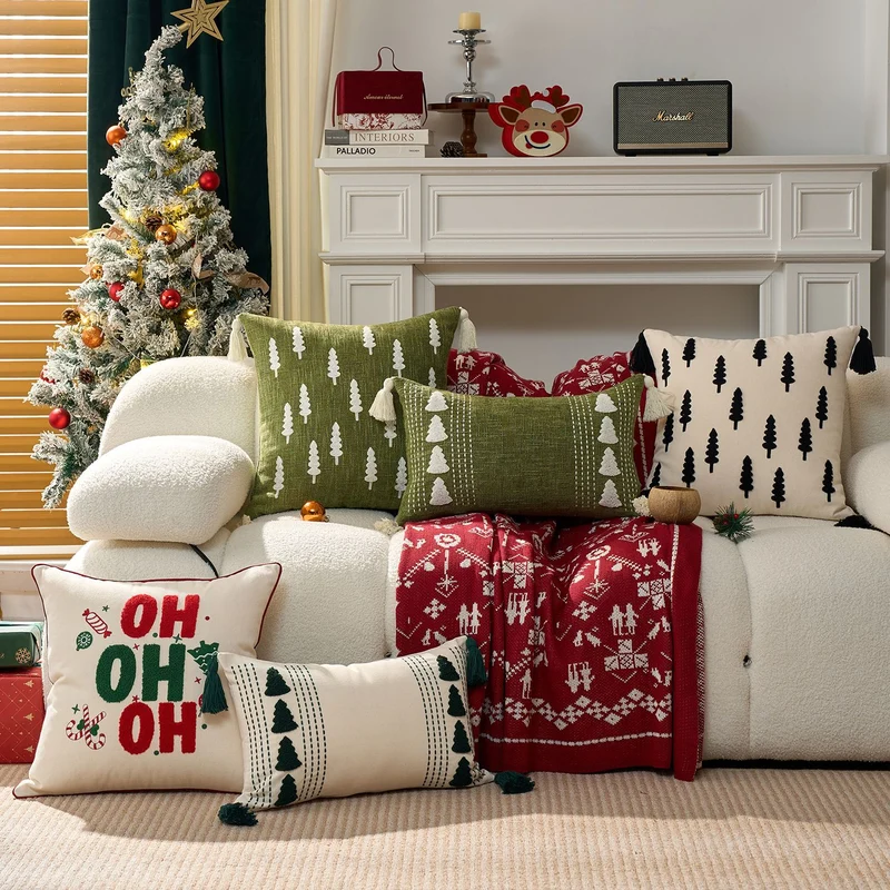 Dekoratives Weihnachts-Wurfkissen-Set mit Quasten