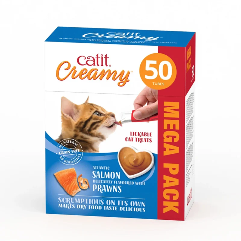 Expiry Date 08-Dec-26 Catit Creamy Treats Mega Pack Salmon with Prawn Cat Treats - 50X10G