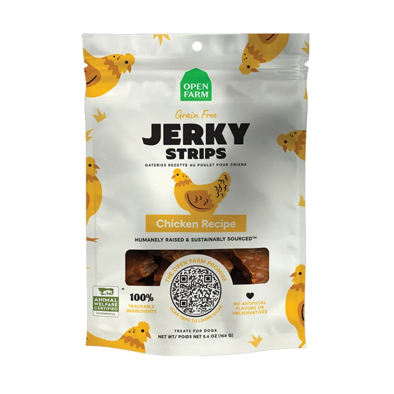 Expiry Date 20-Dec-26 Open Farm Grain Free Jerky Strips Chicken Dog Treat - 158G