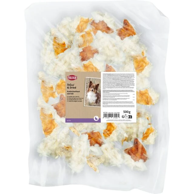 Expiry Date 16-Dec-26 Trixie Natural & Dried Rabbit Skin with Fur Dog Treat - 500G
