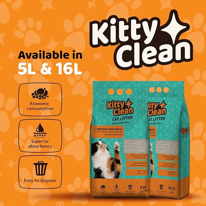 Kitty Clean Clumping Natural Bentonite Unscented Odour Control Cat Litter 5L - Pack of 2