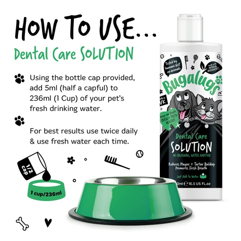Bugalugs Dental Care Soution Water Additive For Dogs & Cats 490ML