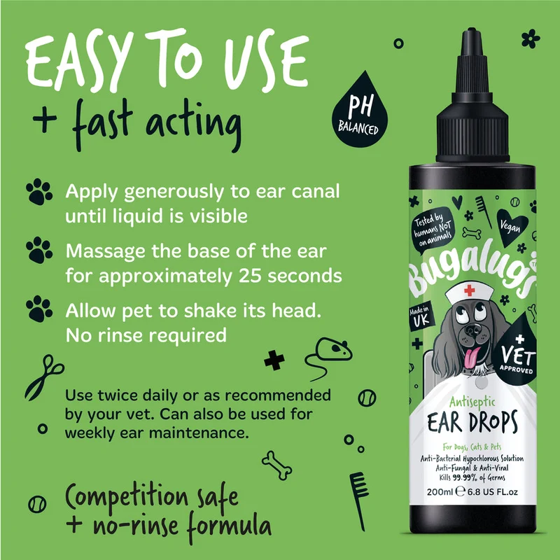 Bugalugs Antiseptic Ear Drops for Pets - 200ML