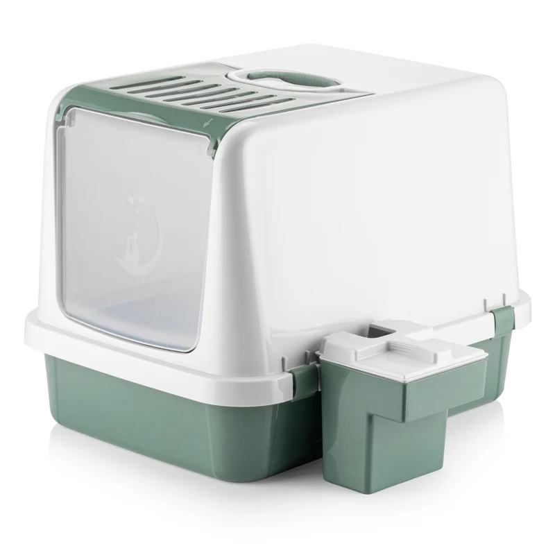 Thunder Paws Covered Cat Litter Box With Cat Litter Scoop & Accessories Green 41.5x57.2x42cm