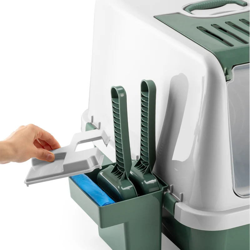 Thunder Paws Covered Cat Litter Box With Cat Litter Scoop & Accessories Green 41.5x57.2x42cm
