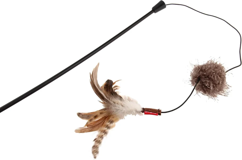 GiGwi Feather Teaser Wand with Natural Plush Tail & TPR Handle Cat Toy Red