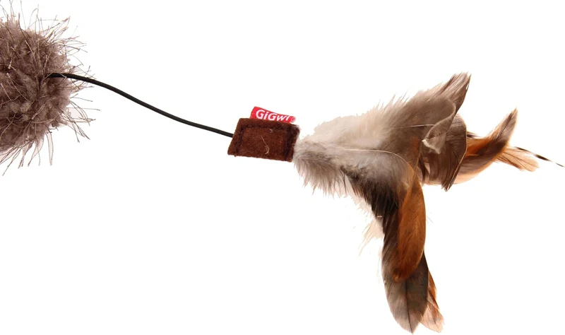GiGwi Feather Teaser Wand with Natural Plush Tail & TPR Handle Cat Toy Red