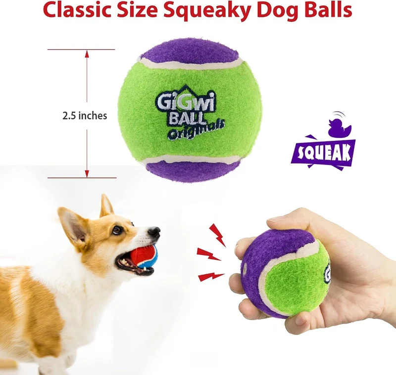 GiGwi Ball Originals Squeaker Tennis Balls Dog Toy Set of 3