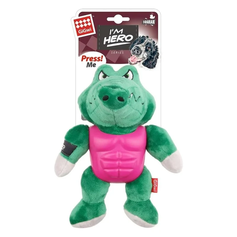 GiGwi I'm Hero Armor Alligator Plush & TPR Squeaker Dog Toy 20x19x12cm