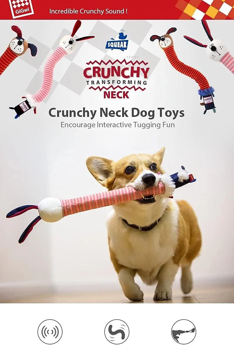 GiGwi Crunchy Neck Plush Friendz Pink Rabbit with Bone & Squeaker Dog Toy Small