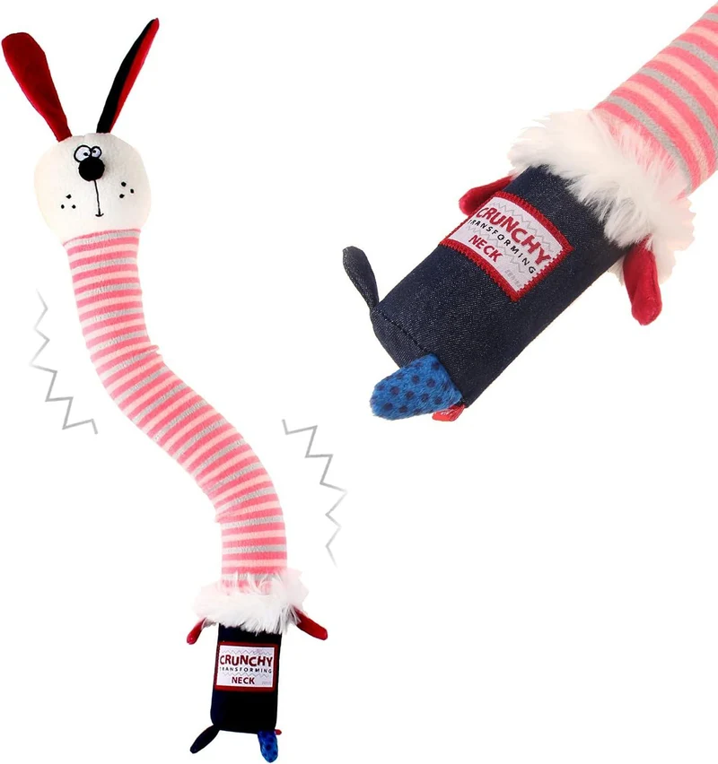 GiGwi Crunchy Neck Plush Friendz Pink Rabbit with Bone & Squeaker Dog Toy Small