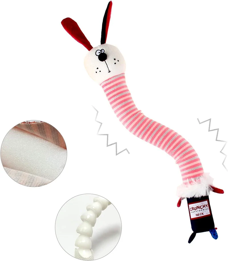 GiGwi Crunchy Neck Plush Friendz Pink Rabbit with Bone & Squeaker Dog Toy Small