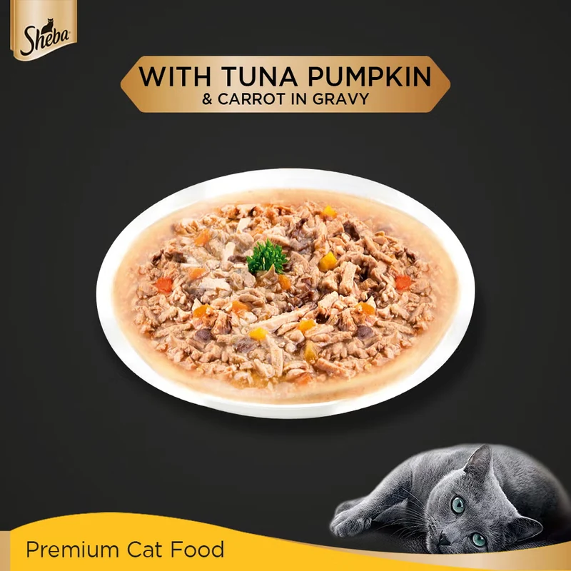 Sheba Fine Adult Wet Cat Food Pouch Tuna With Pumpkin & Carrot in Gravy 70G