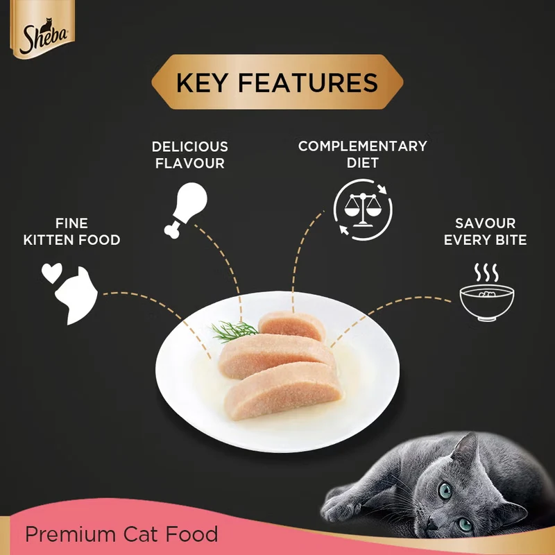 Sheba Fine Kitten Wet Cat Food Pouch Chicken Premium Loaf 70G