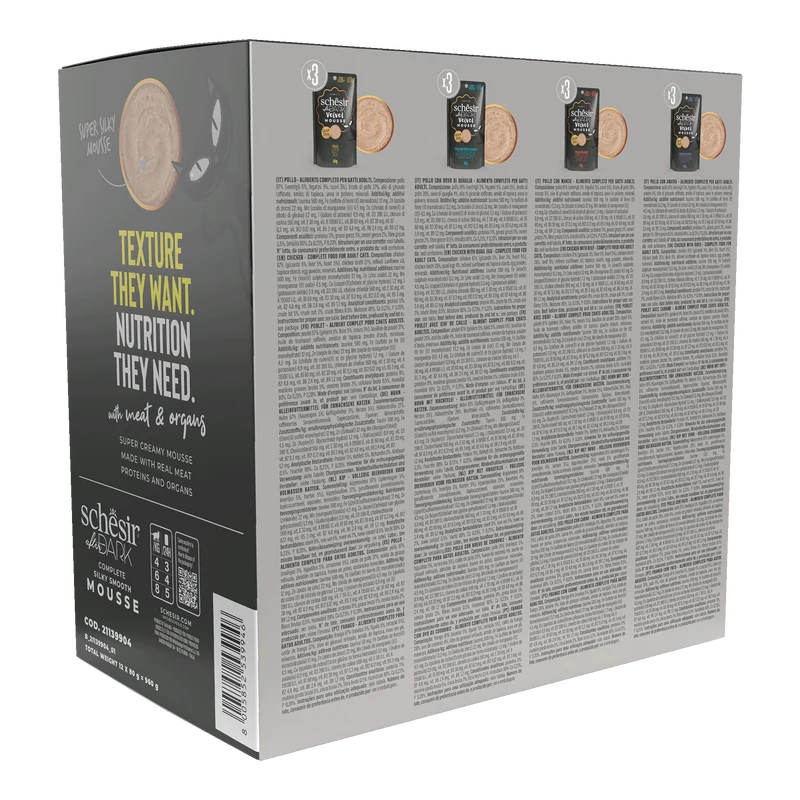 Schesir After Dark Velvet Mousse In Broth Wet Cat Food Variety Pack 12x80g