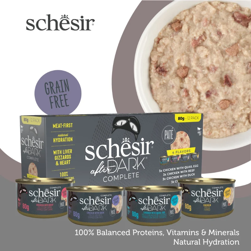Schesir After Dark Complete In Pate' Wet Cat Food Variety Pack 12x80g