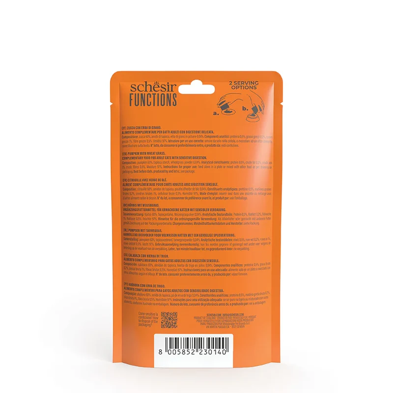 Schesir Functions Digestive Topper Pumpkin With Wheat Grass In Puree Wet Cat Food In Pouch 40G