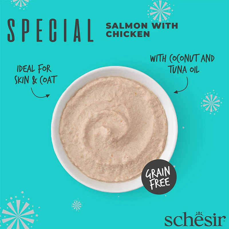 Schesir Special Mousse Skin & Coat Salmon With Chicken Adult Wet Cat Food 70G
